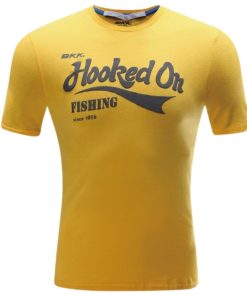 BKK Fishing 100% Cotton Hooked On Fishing T-Shirt Yellow